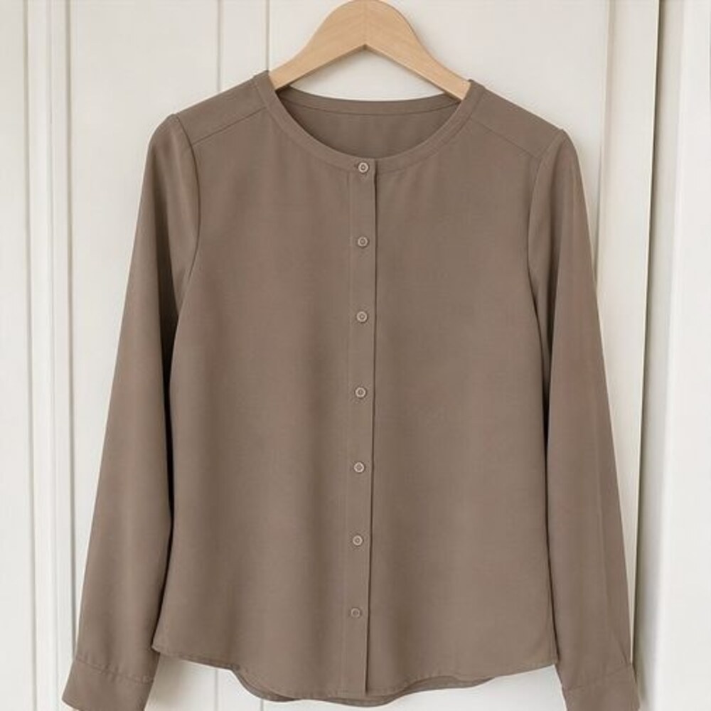Taupe Tie Neck Blouse